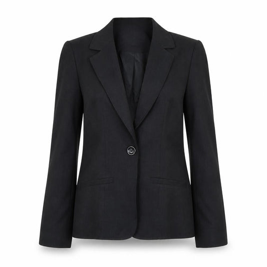 Front view of Papaya women’s black jacket, size UK 8, button