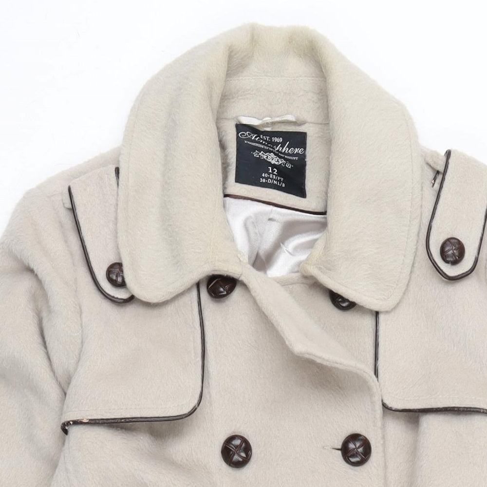 Atmosphere Womens Beige Overcoat Coat Size 12 Button