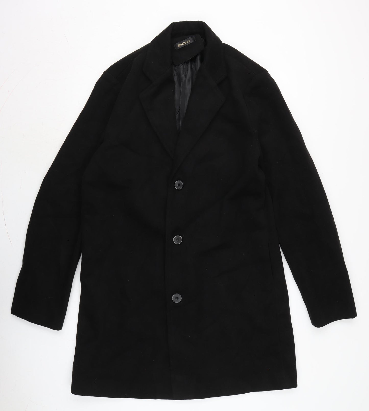 Benibos Mens Black Overcoat Coat Size XL Button