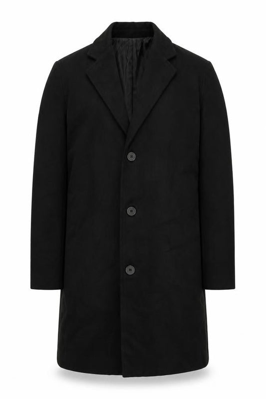 Benibos Mens Black Overcoat Coat Size XL Button