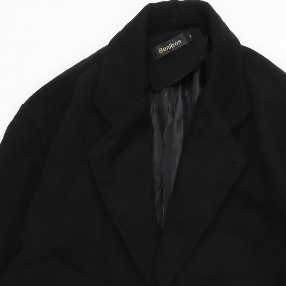 Benibos Mens Black Overcoat Coat Size XL Button