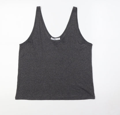 Mango Womens Grey Polyester Basic Button-Up Size XL Scoop Neck