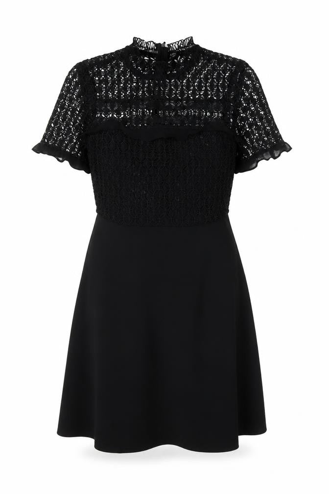 Zara Womens Black Polyester A-Line Size S Mock Neck Zip - Lace Top