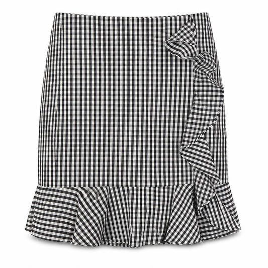 Marks & Spencer Womens Black Check Viscose A-Line Skirt Size 18 Zip - Ruffles