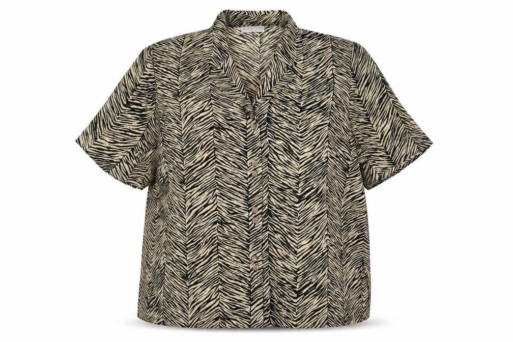 C&A Womens Beige Animal Print Polyester Basic Blouse Size 16 Collared