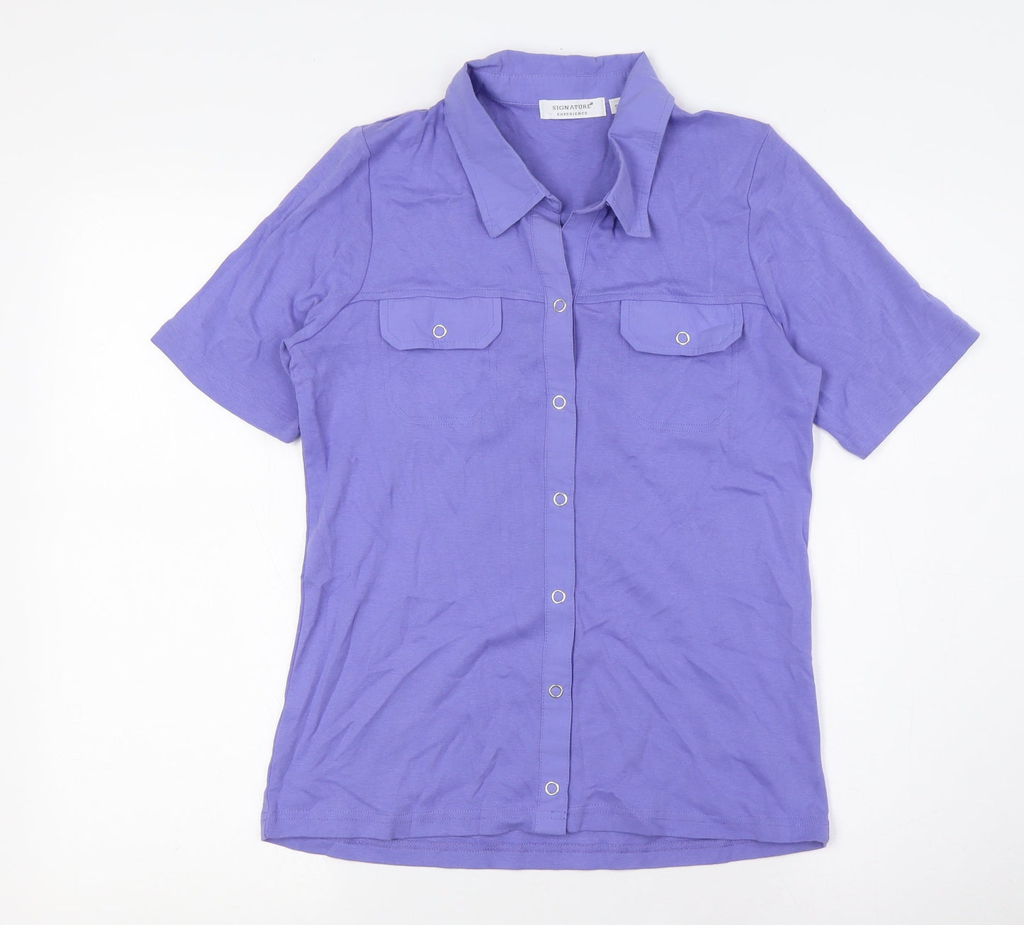 Signature Experience Womens Purple Cotton Basic Button-Up Size S Collared - Breast Pockets