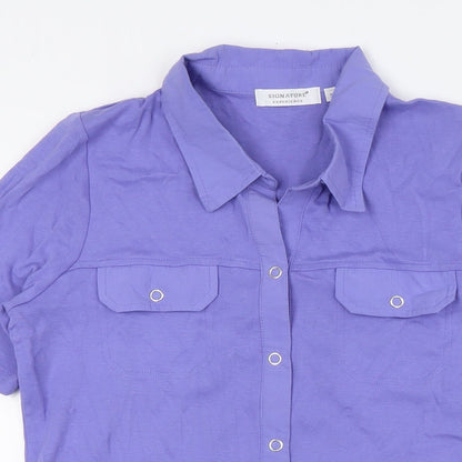 Signature Experience Womens Purple Cotton Basic Button-Up Size S Collared - Breast Pockets
