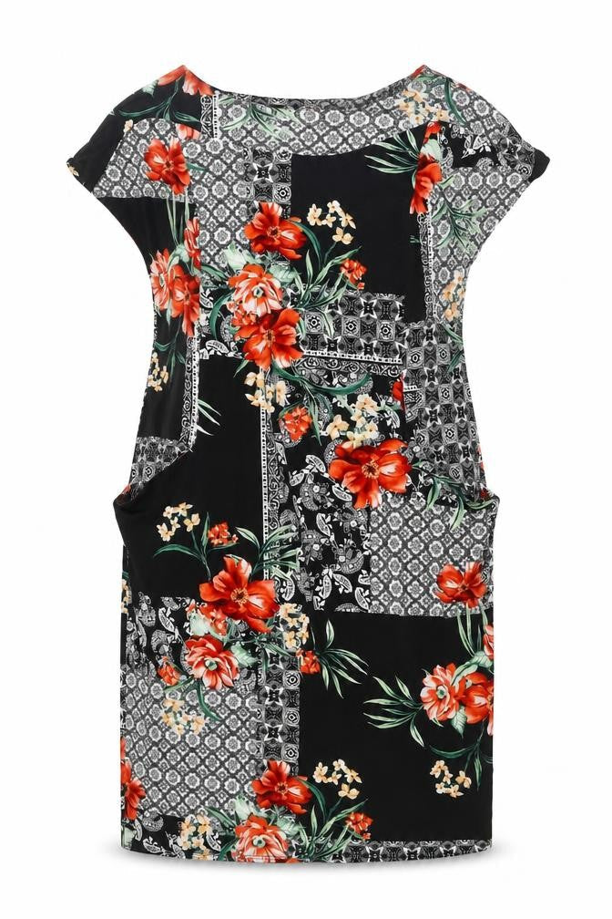 M&Co Womens Multicoloured Floral Polyester A-Line Size 14 Boat Neck