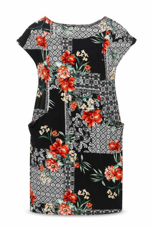 M&Co Womens Multicoloured Floral Polyester A-Line Size 14 Boat Neck