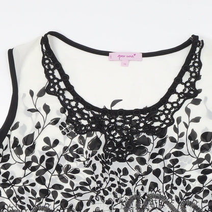 Per Una Womens White Polyester Basic Blouse Size 14 Round Neck - Embellished Front