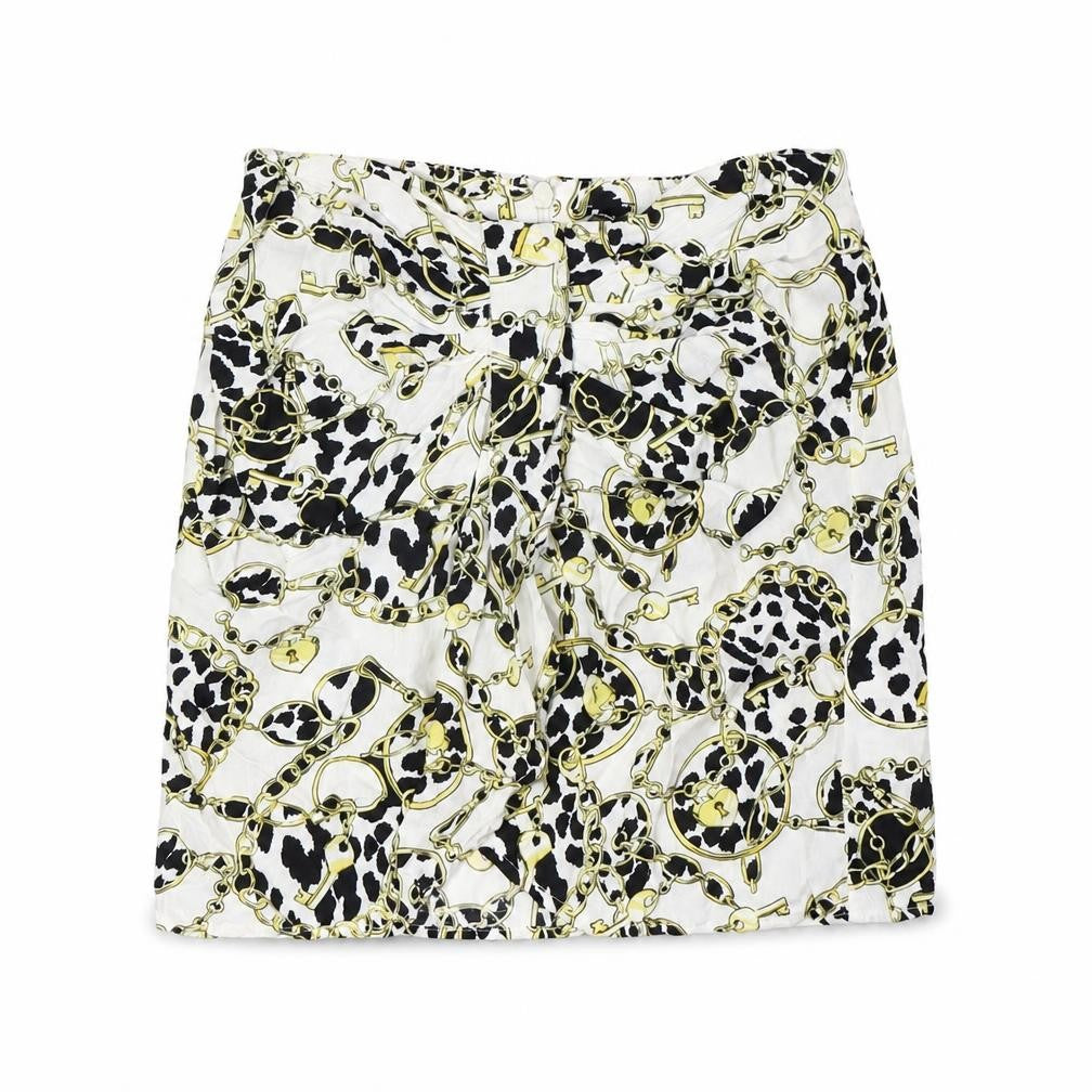 Boohoo Womens White Viscose A-Line Skirt Size 12 Zip - Locks and Chains Fabric