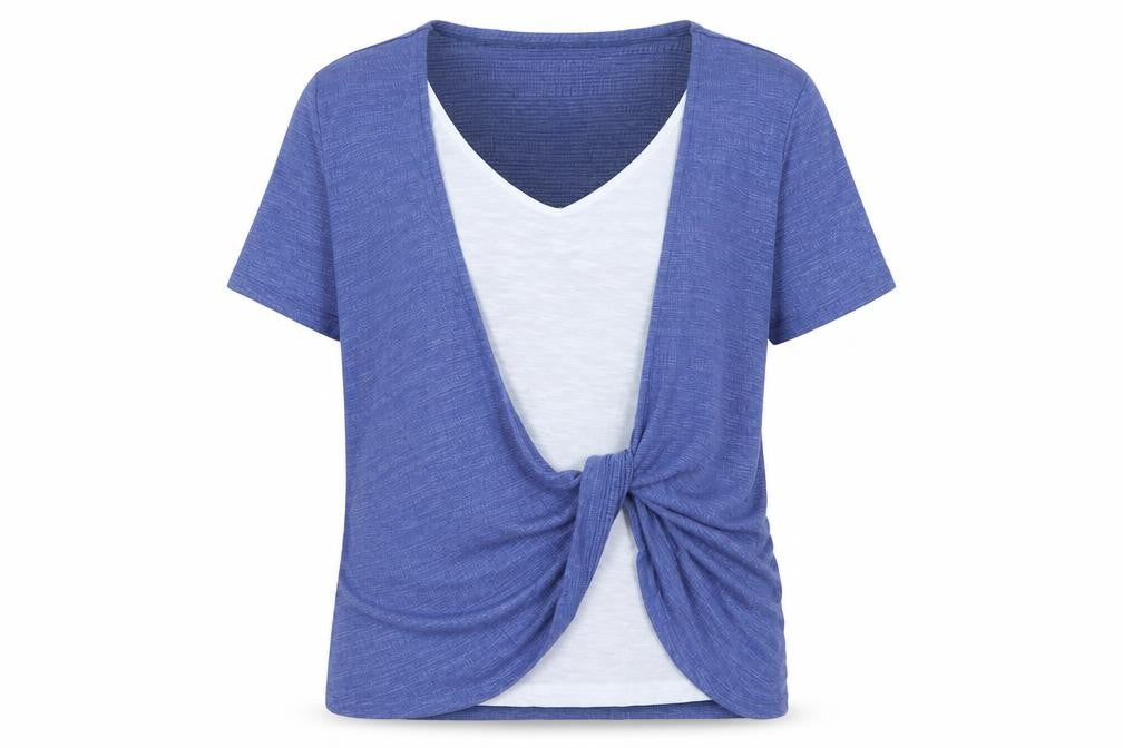 Spirit Womens Blue Polyester Basic Blouse Size 10 V-Neck - Knot Front