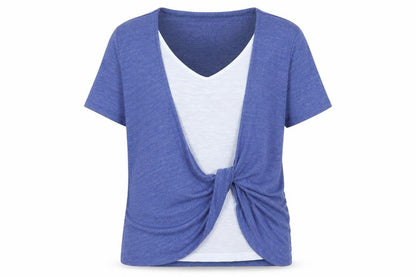 Spirit Womens Blue Polyester Basic Blouse Size 10 V-Neck - Knot Front