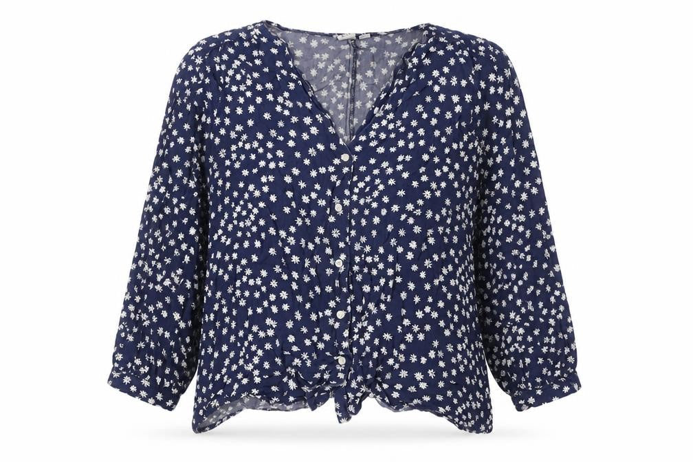 Gap Womens Blue Floral Viscose Basic Blouse Size L V-Neck