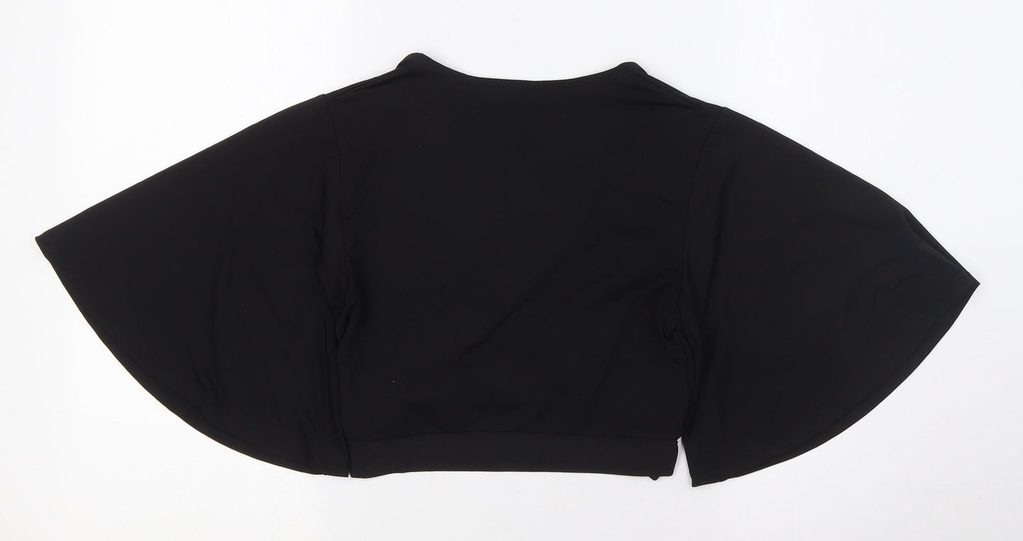 New Look Womens Black Polyester Cropped Button-Up Size 10 V-Neck - Knot Front