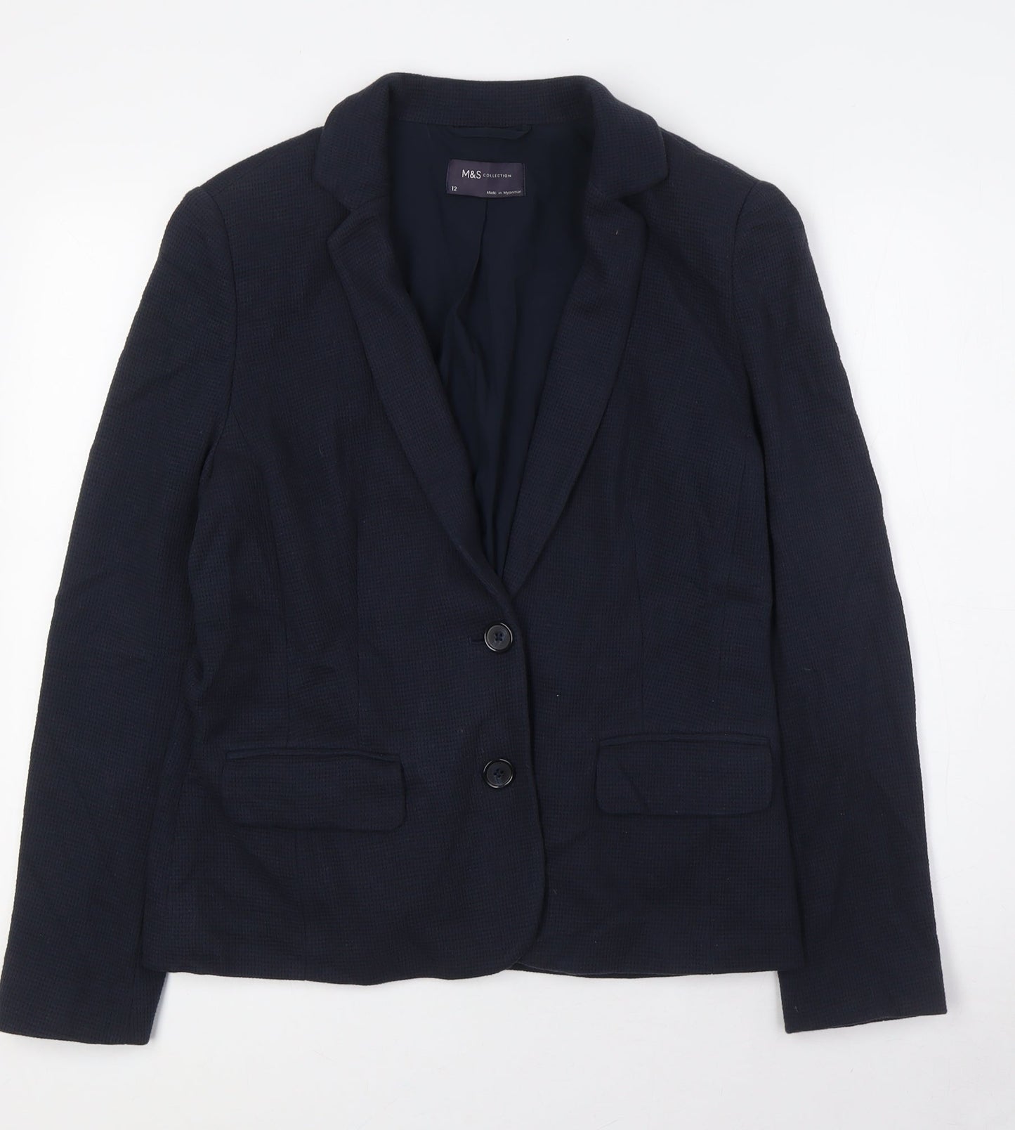 Marks and Spencer Womens Blue Jacket Size 12 Button - Textured
