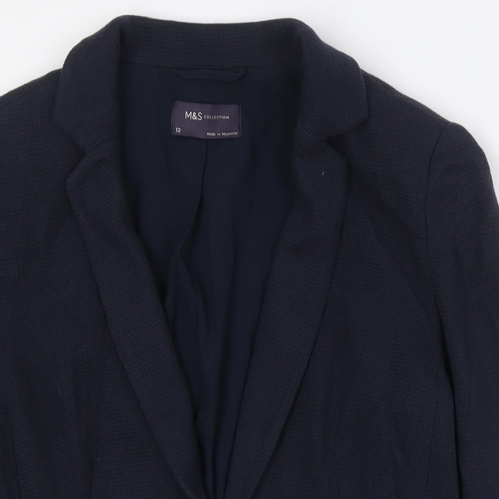 Marks and Spencer Womens Blue Jacket Size 12 Button - Textured