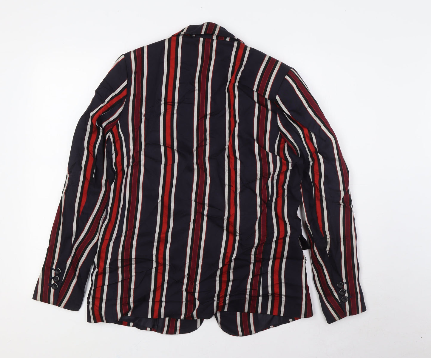 H&M Womens Blue Striped Jacket Size 10 Button - Red and White Stripes