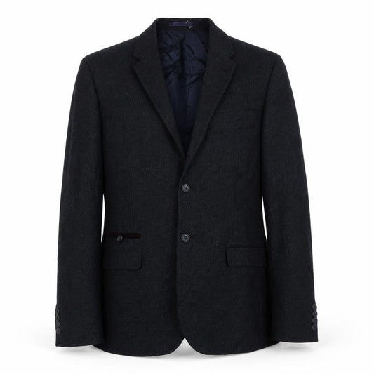 Racing Green Mens Blue Herringbone Wool Jacket Suit Jacket Size 42 Regular - Velvet Trim Pocket