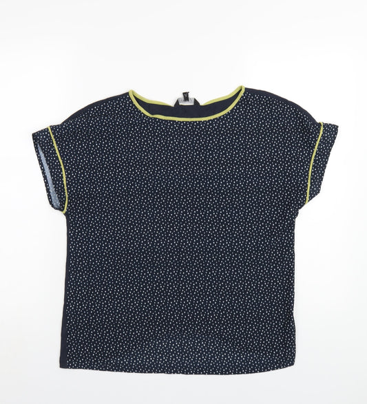 NEXT Womens Blue Geometric Polyester Basic T-Shirt Size 10 Round Neck