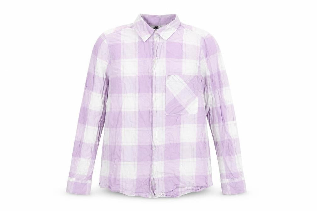H&M Womens Purple Plaid Cotton Basic Button-Up Size S Collared