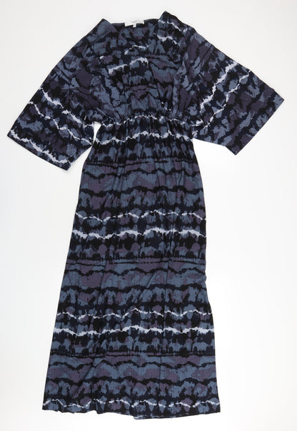 Next Womens Blue Geometric Polyester A-Line Size 8 V-Neck Pullover