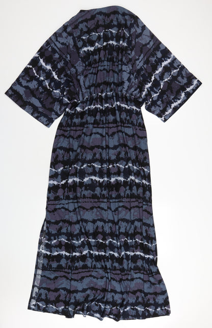 Next Womens Blue Geometric Polyester A-Line Size 8 V-Neck Pullover