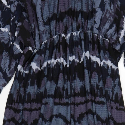 Next Womens Blue Geometric Polyester A-Line Size 8 V-Neck Pullover