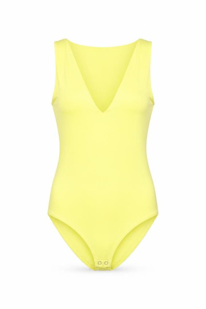 Stradivarius Womens Yellow Polyamide Bodysuit One-Piece Size M Snap