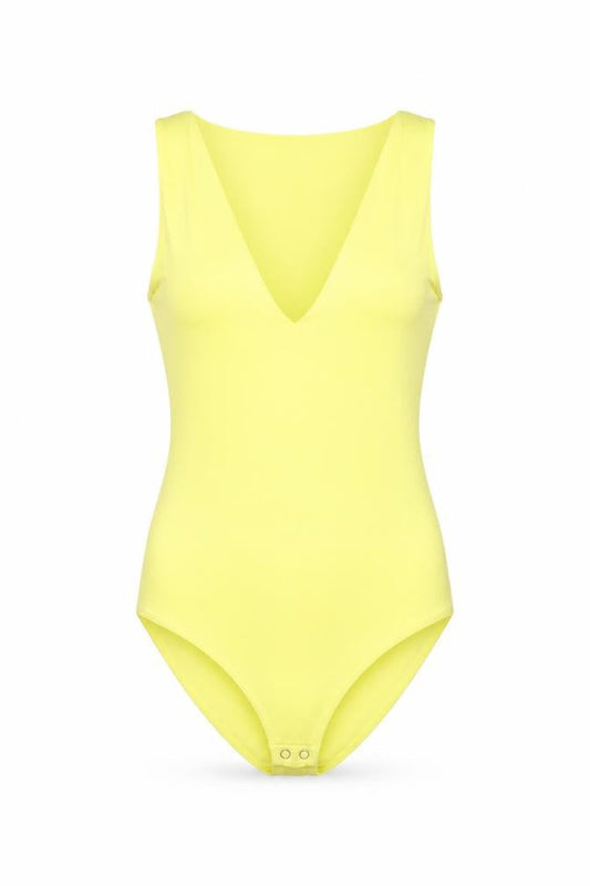 Stradivarius Womens Yellow Polyamide Bodysuit One-Piece Size M Snap