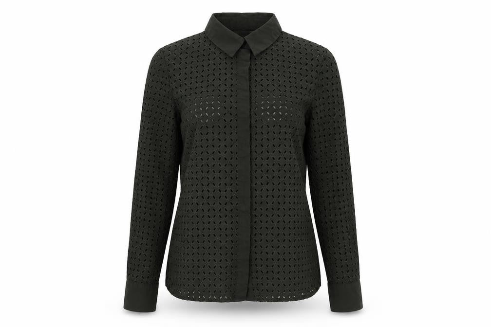 H&M Womens Green Cotton Basic Button-Up Size 6 Collared
