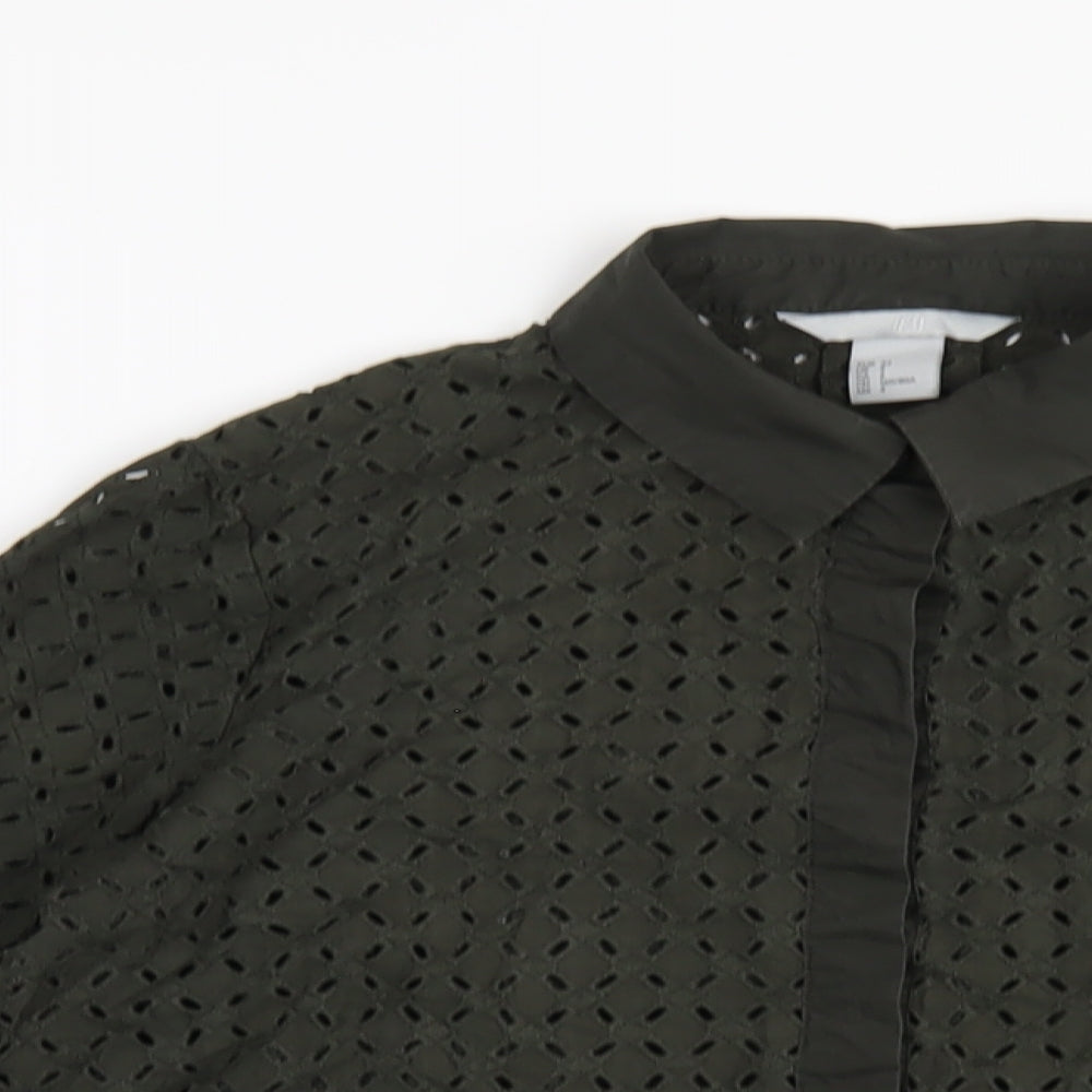 H&M Womens Green Cotton Basic Button-Up Size 6 Collared