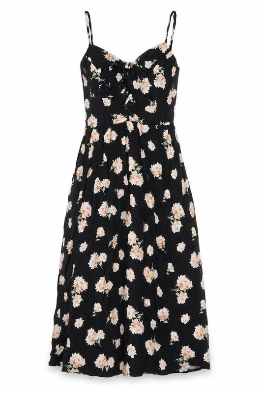 New Look Womens Black Floral Viscose A-Line Size 8 V-Neck Zip
