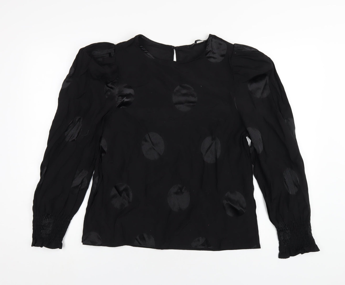 NEXT Womens Black Polka Dot Viscose Basic Blouse Size 14 Round Neck