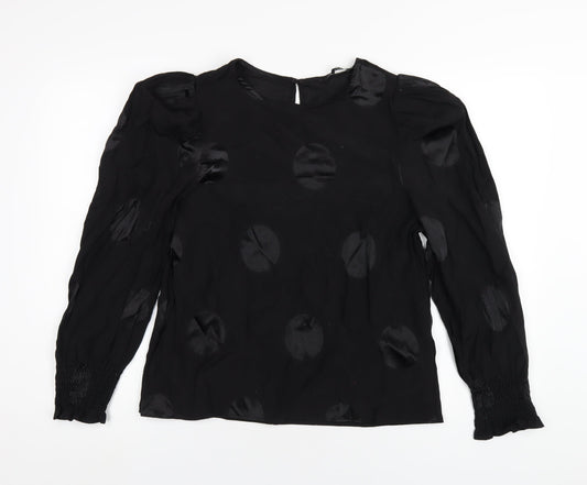 NEXT Womens Black Polka Dot Viscose Basic Blouse Size 14 Round Neck