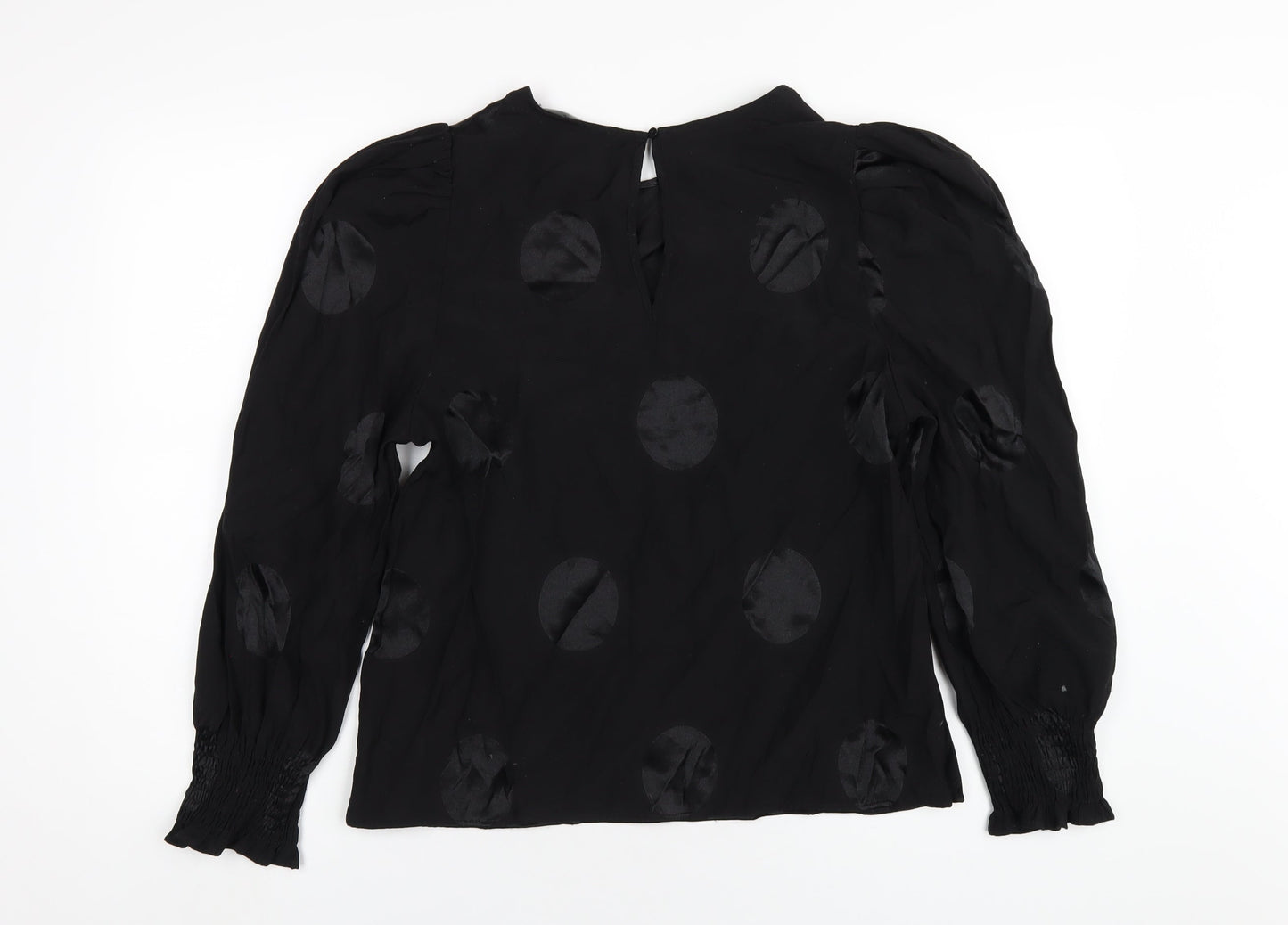 NEXT Womens Black Polka Dot Viscose Basic Blouse Size 14 Round Neck