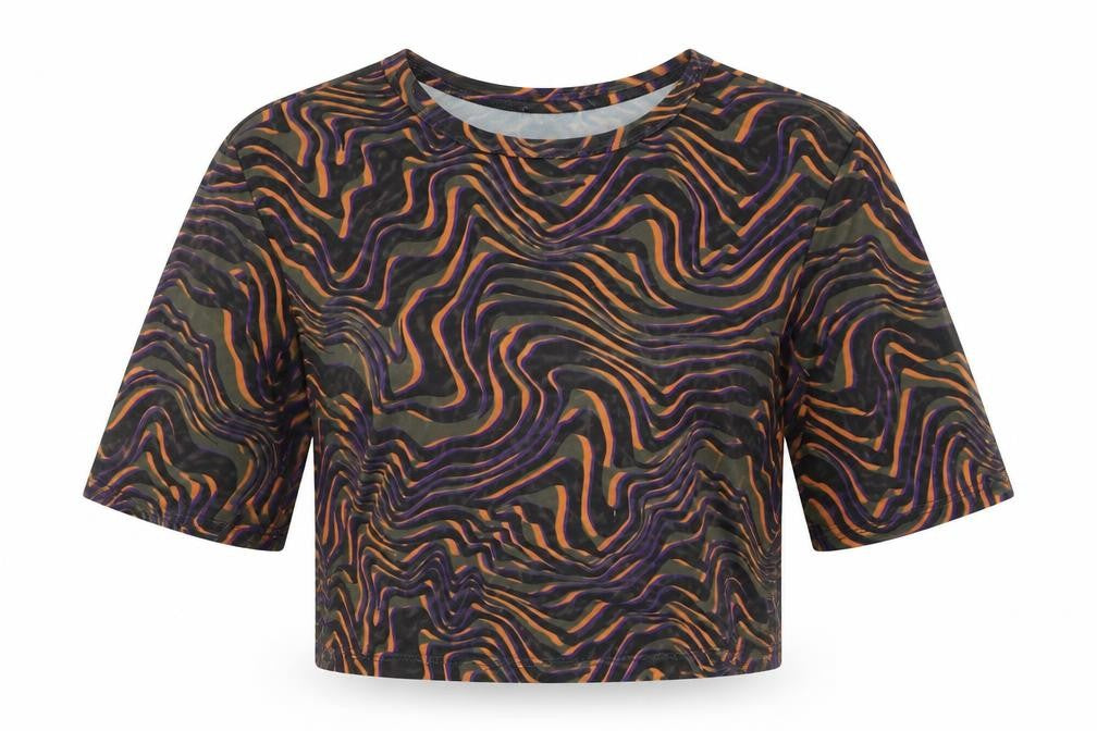Monki Womens Multicoloured Geometric Polyester Cropped T-Shirt Size M Round Neck