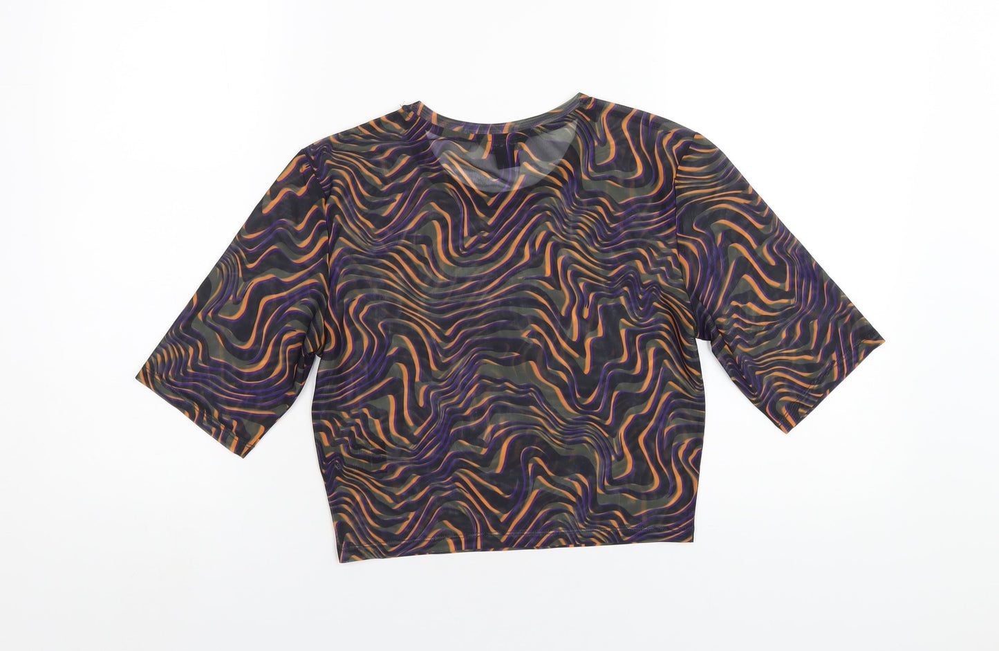 Monki Womens Multicoloured Geometric Polyester Cropped T-Shirt Size M Round Neck