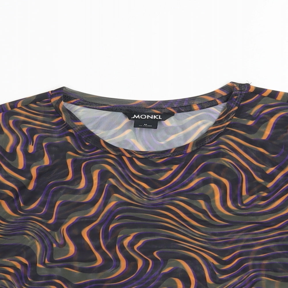 Monki Womens Multicoloured Geometric Polyester Cropped T-Shirt Size M Round Neck