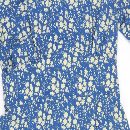 Close-up detail of ASOS women’s blue polyester a-line, size UK 12, round neck zip