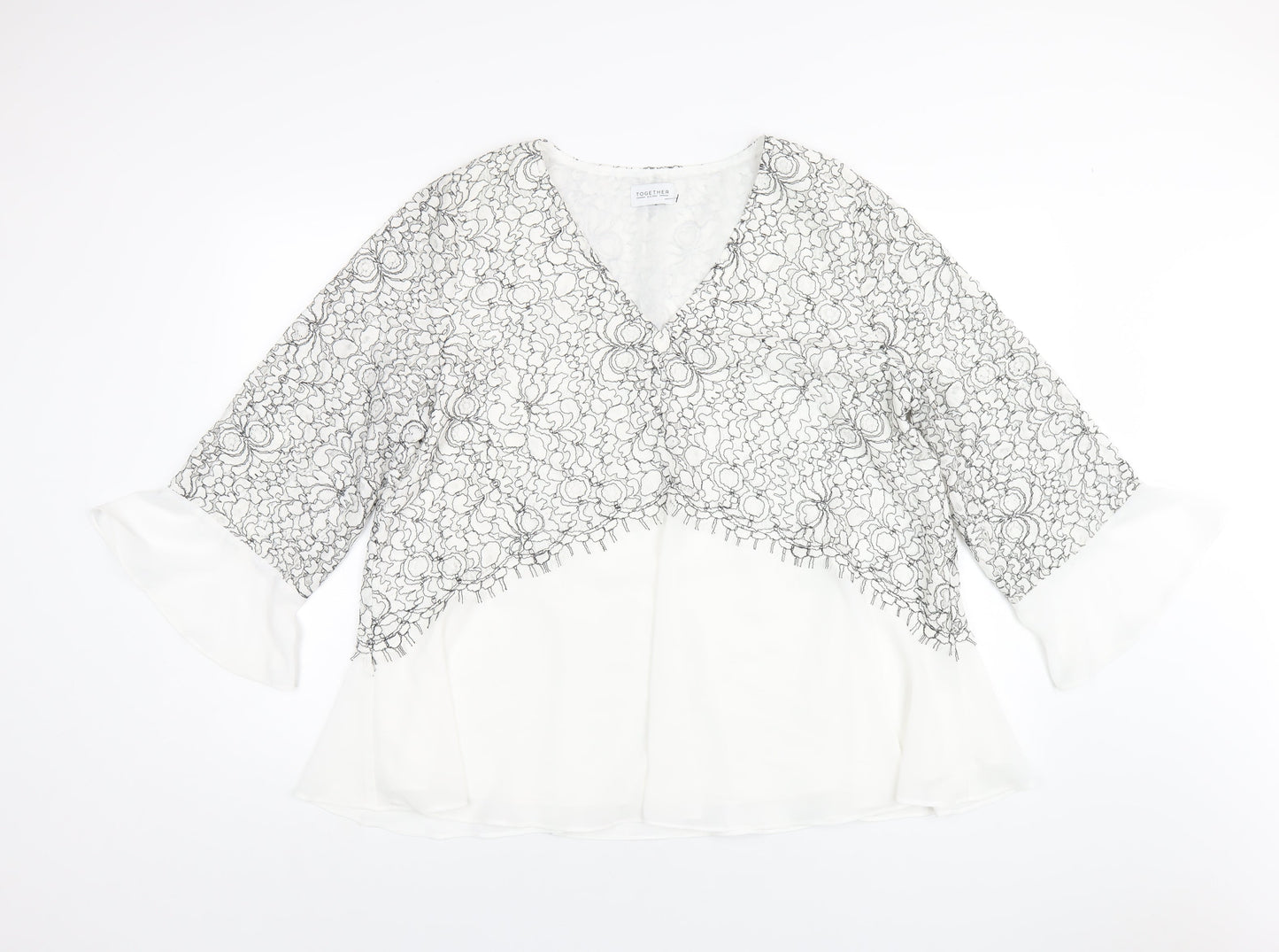 Together Womens White Polyester Basic Blouse Size 18 V-Neck