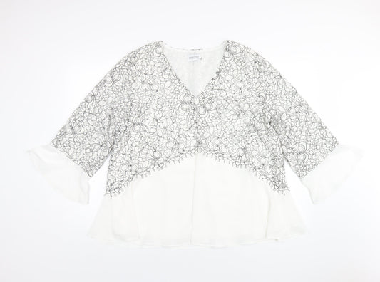 Together Womens White Polyester Basic Blouse Size 18 V-Neck