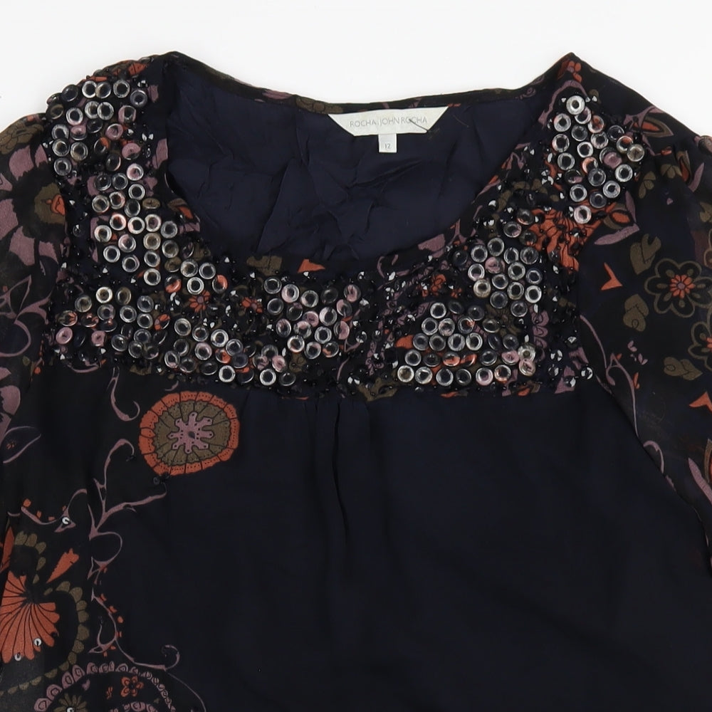 RJR.John Rocha Womens Multicoloured Geometric Polyester A-Line Size 12 Round Neck Zip