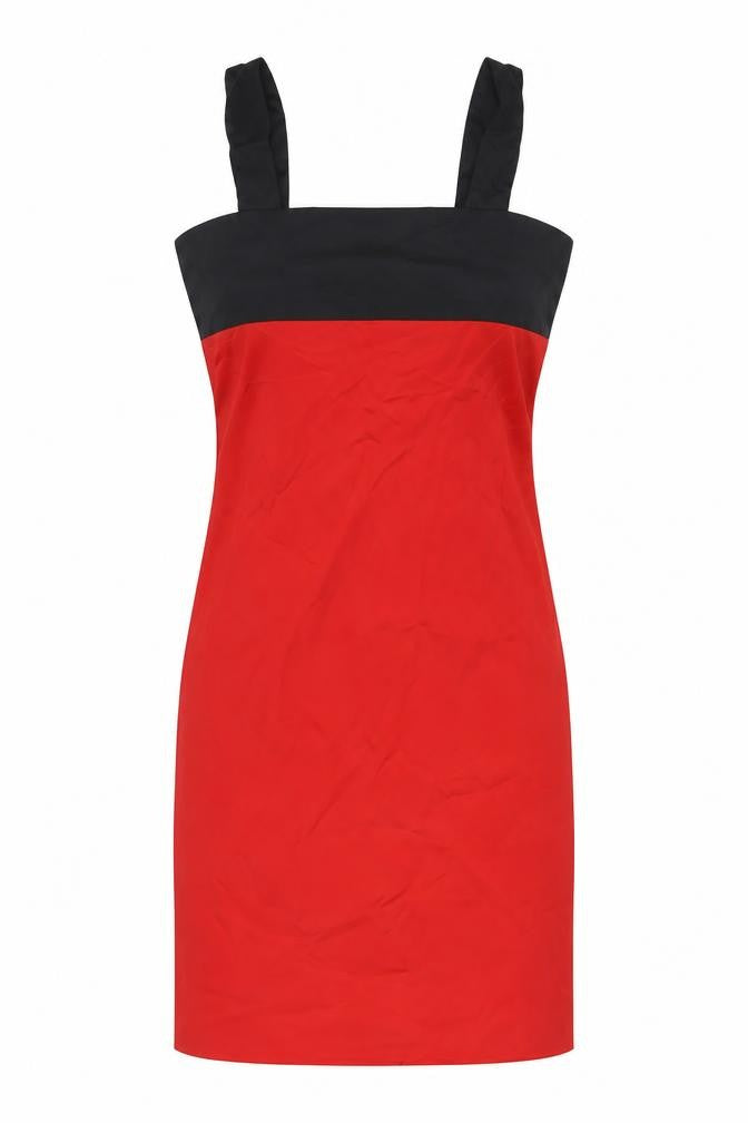 Zara Womens Red Polyester Pencil Dress Size S Square Neck Zip