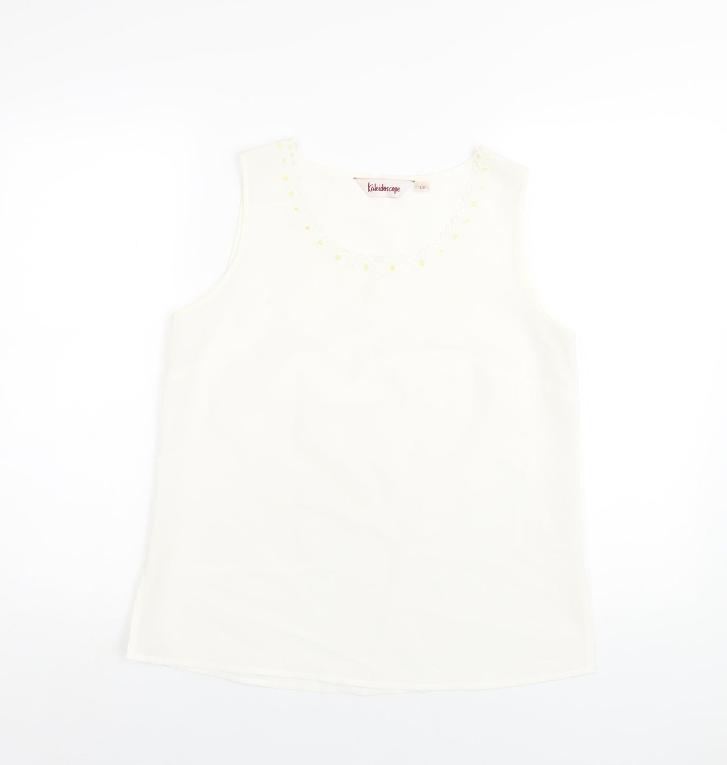 Kaleidoscope Womens Ivory Polyester Basic Tank Size 12 Scoop Neck