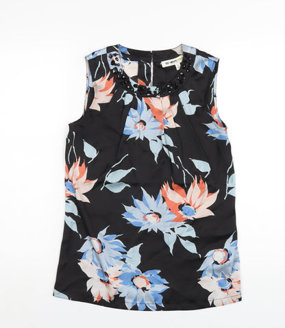 Clements Ribeiro Womens Multicoloured Floral Polyester Basic Blouse Size 8 Scoop Neck - Beaded Neckline