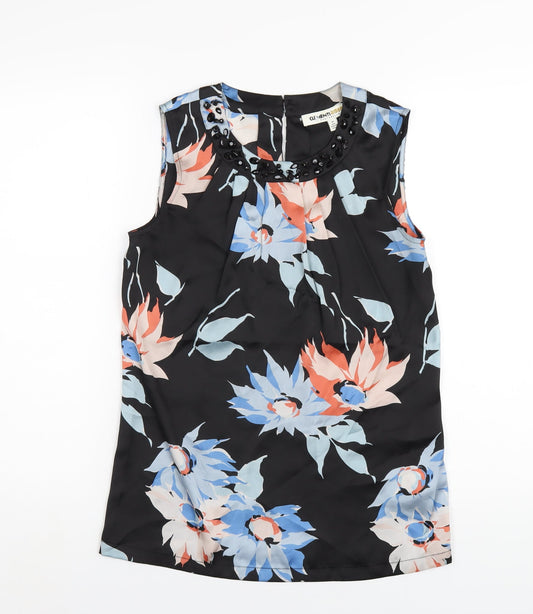 Clements Ribeiro Womens Multicoloured Floral Polyester Basic Blouse Size 8 Scoop Neck - Beaded Neckline