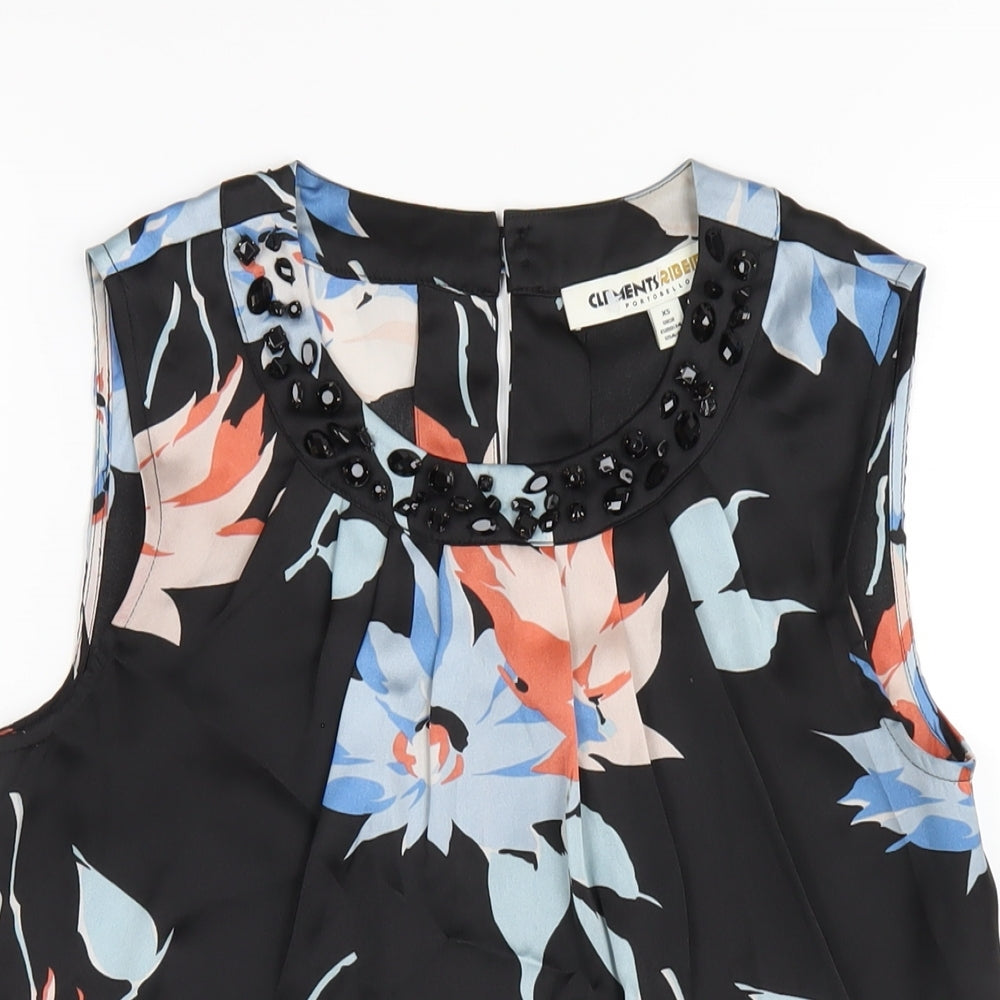 Clements Ribeiro Womens Multicoloured Floral Polyester Basic Blouse Size 8 Scoop Neck - Beaded Neckline