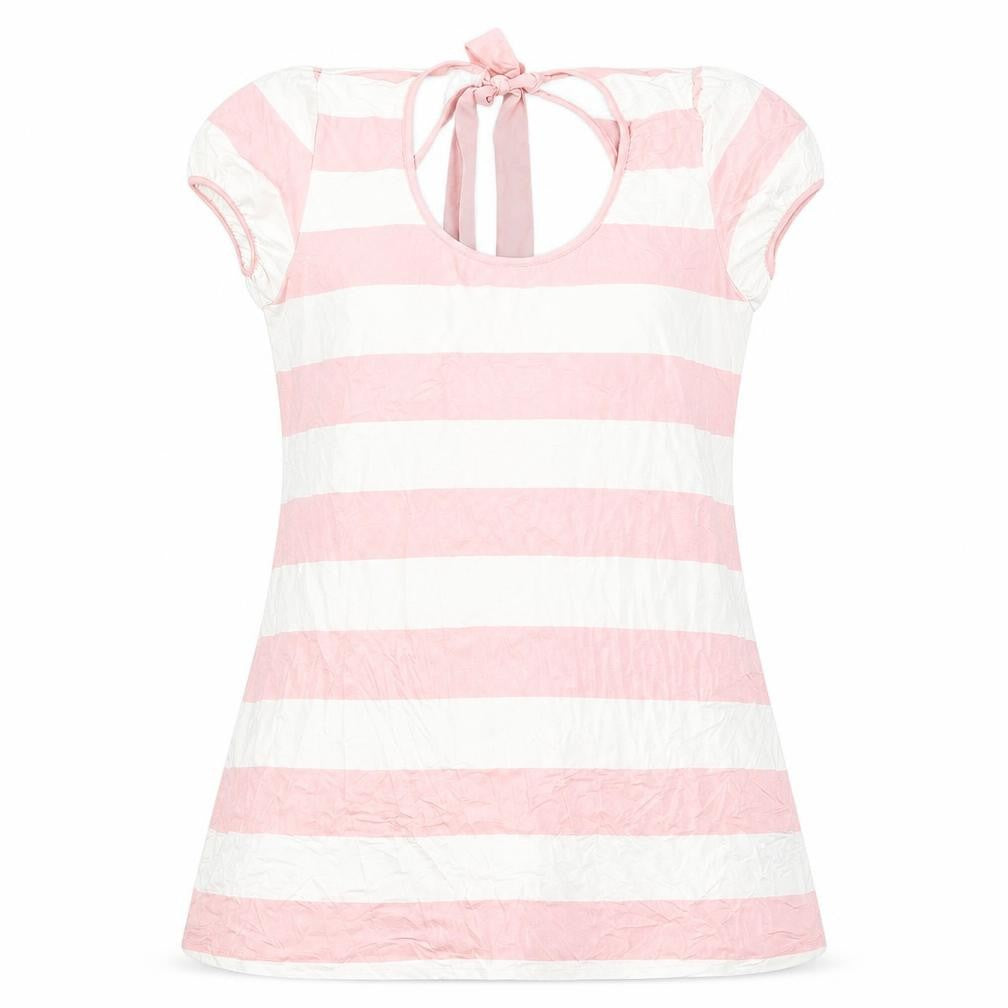 SAVIDA Womens Pink Striped Viscose Basic T-Shirt Size 16 Scoop Neck