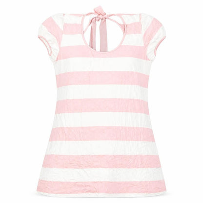 SAVIDA Womens Pink Striped Viscose Basic T-Shirt Size 16 Scoop Neck